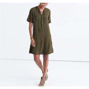NWT Madewell Novella Shift Sheath Dress Lace Up Olive Green